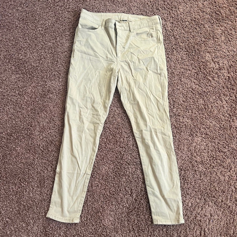 American Eagle Khaki Stretch Slim Pants Tan Womens Size 12 Short Distressed‎